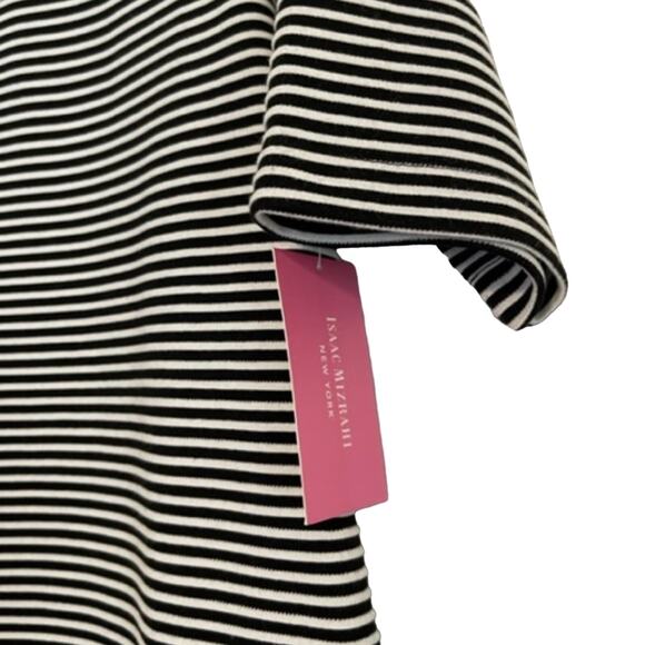 Isaac Mizrahi Short Sleeve Black and White Stripe Tunic Top Size Medium NWT - Picture 3 of 8